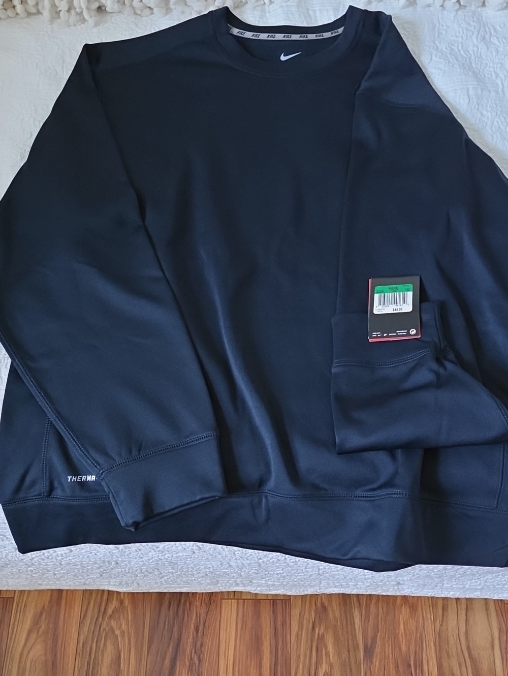 Nike Black Therma Crew Sweatshirt with Small White Swoosh